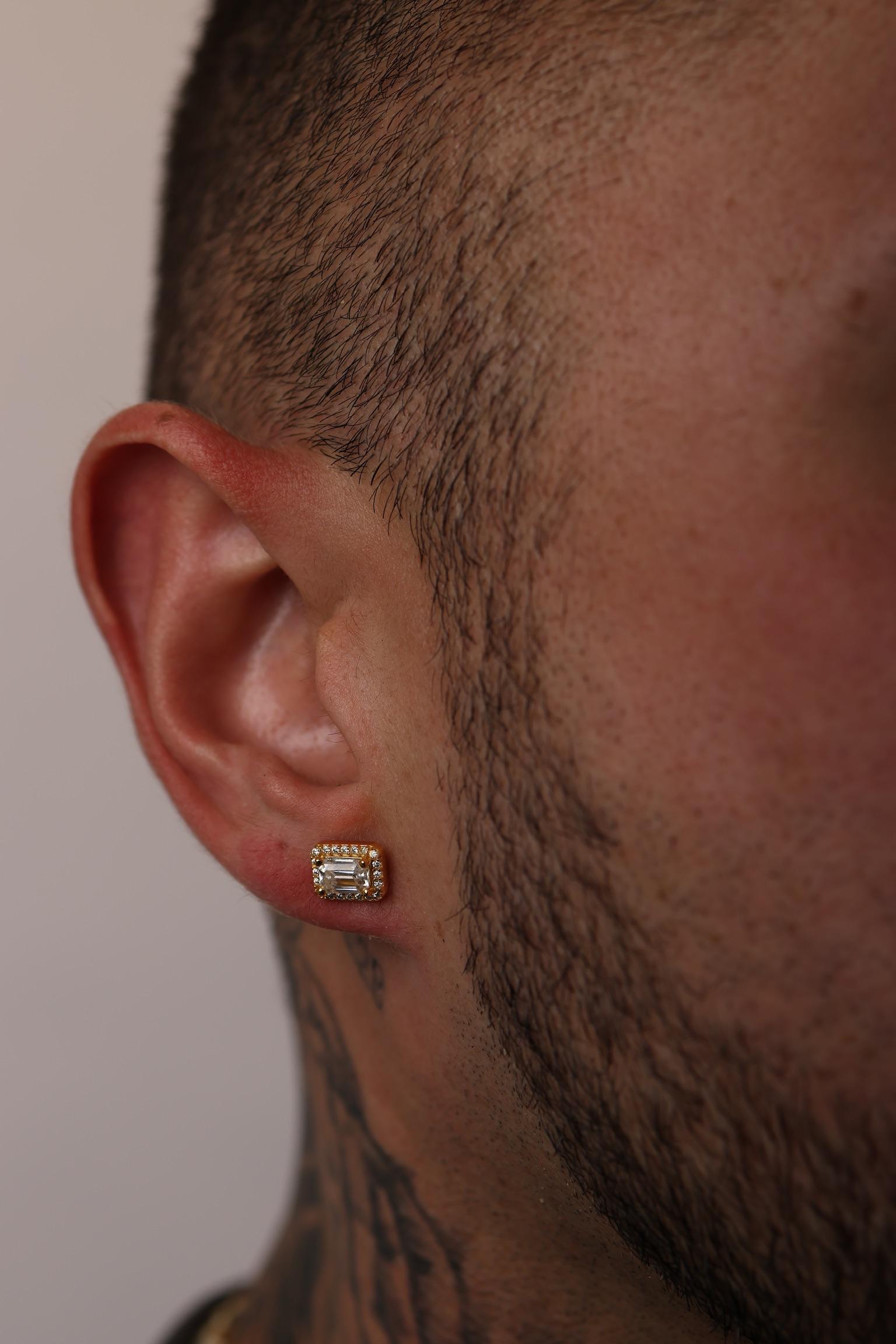 Moissanite Emerald Cut Halo Earrings