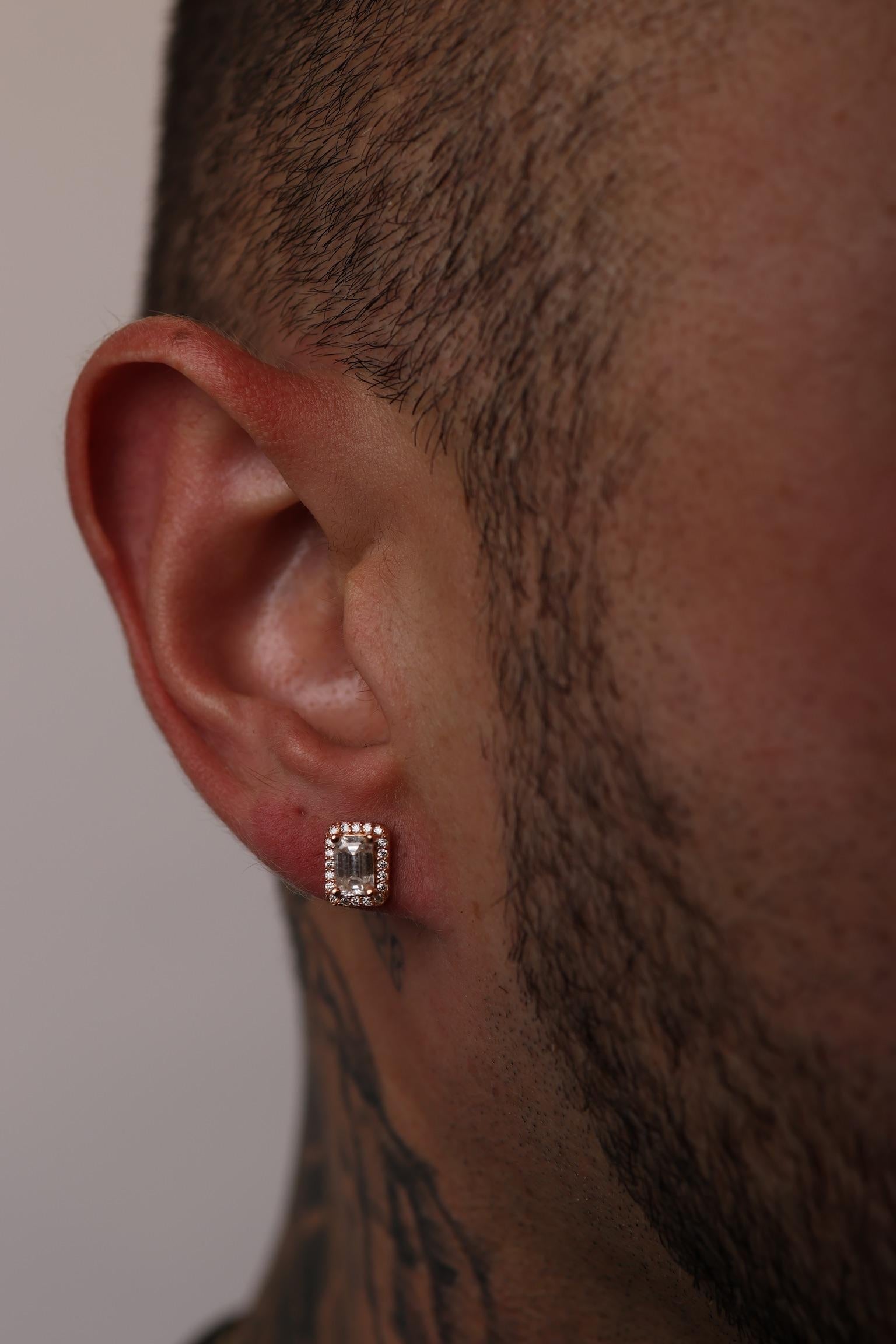 Moissanite Emerald Cut Halo Earrings