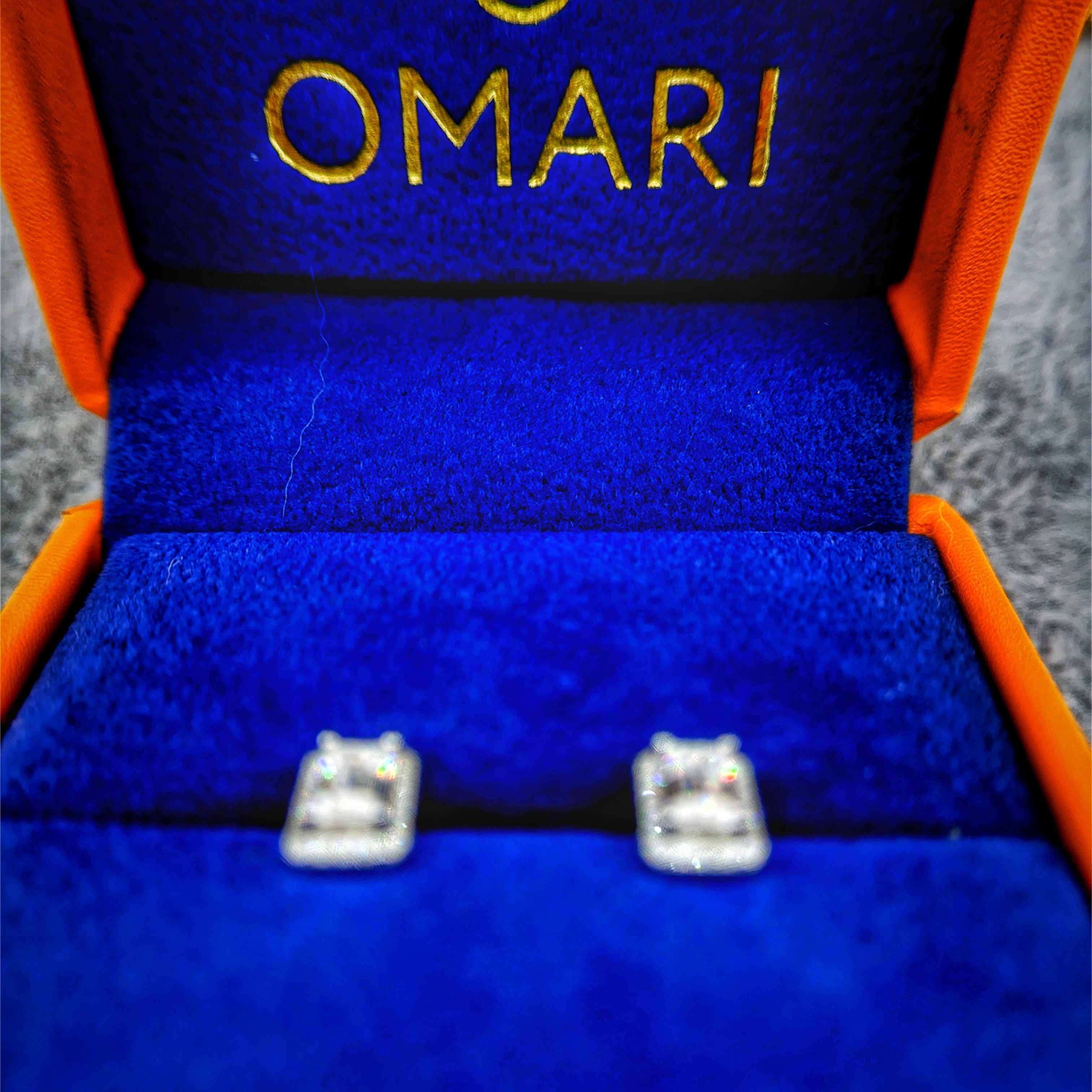 Moissanite Emerald Cut Halo Earrings