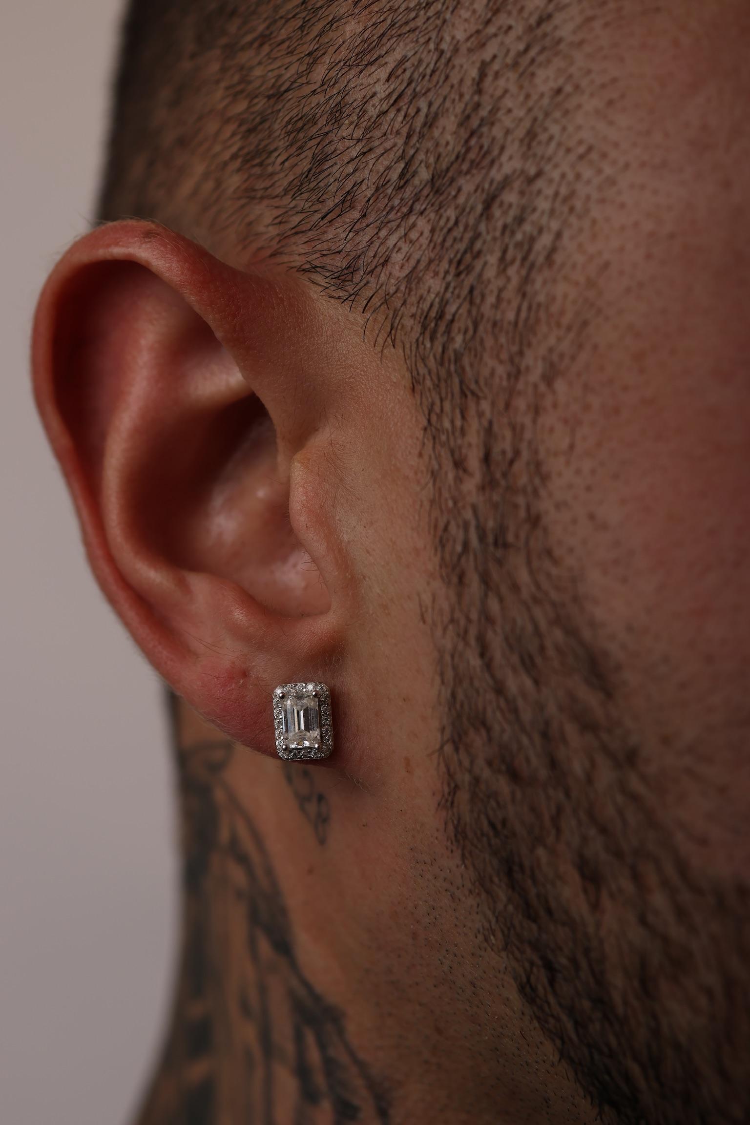 Moissanite Emerald Cut Halo Earrings