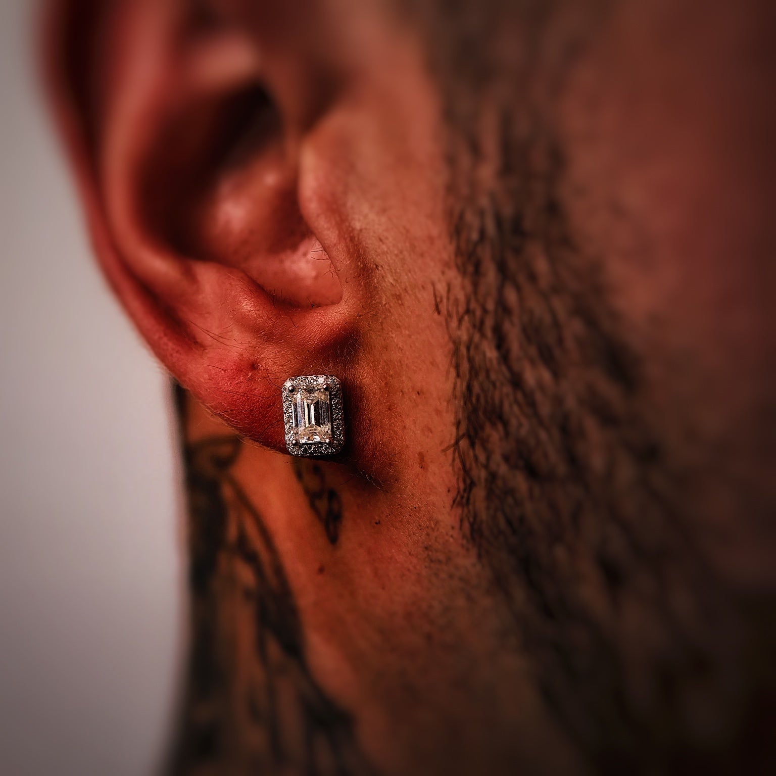 Moissanite Emerald Cut Halo Earrings