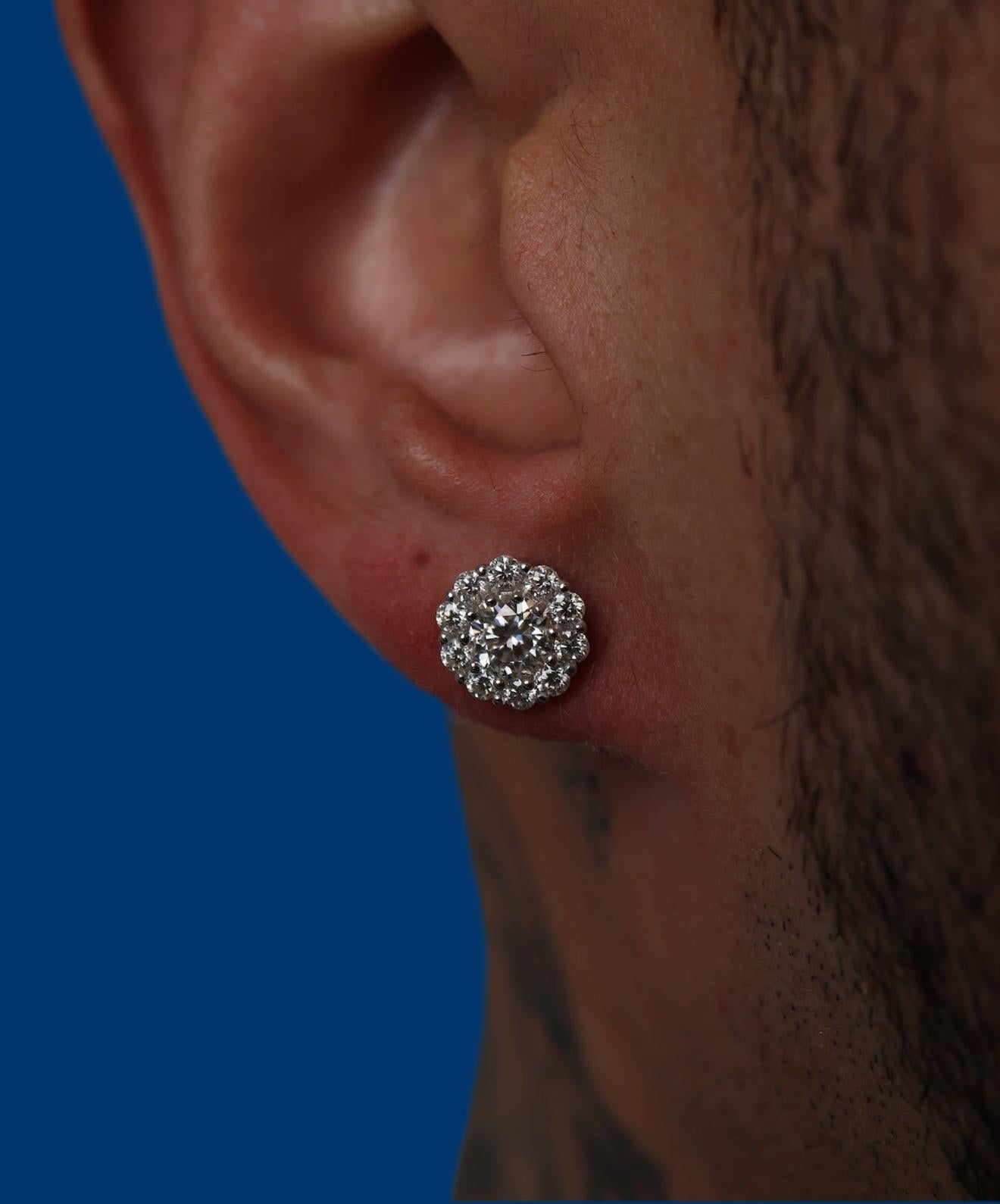 Moissanite Halo Flower Earrings