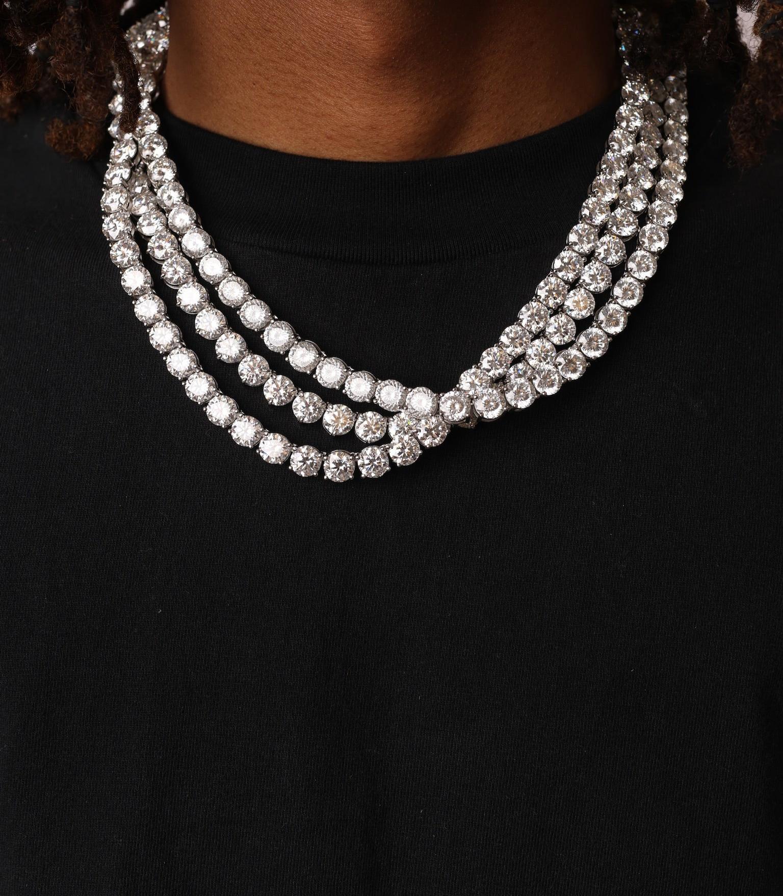 Portuguese Cut Moissanite Tennis Necklace